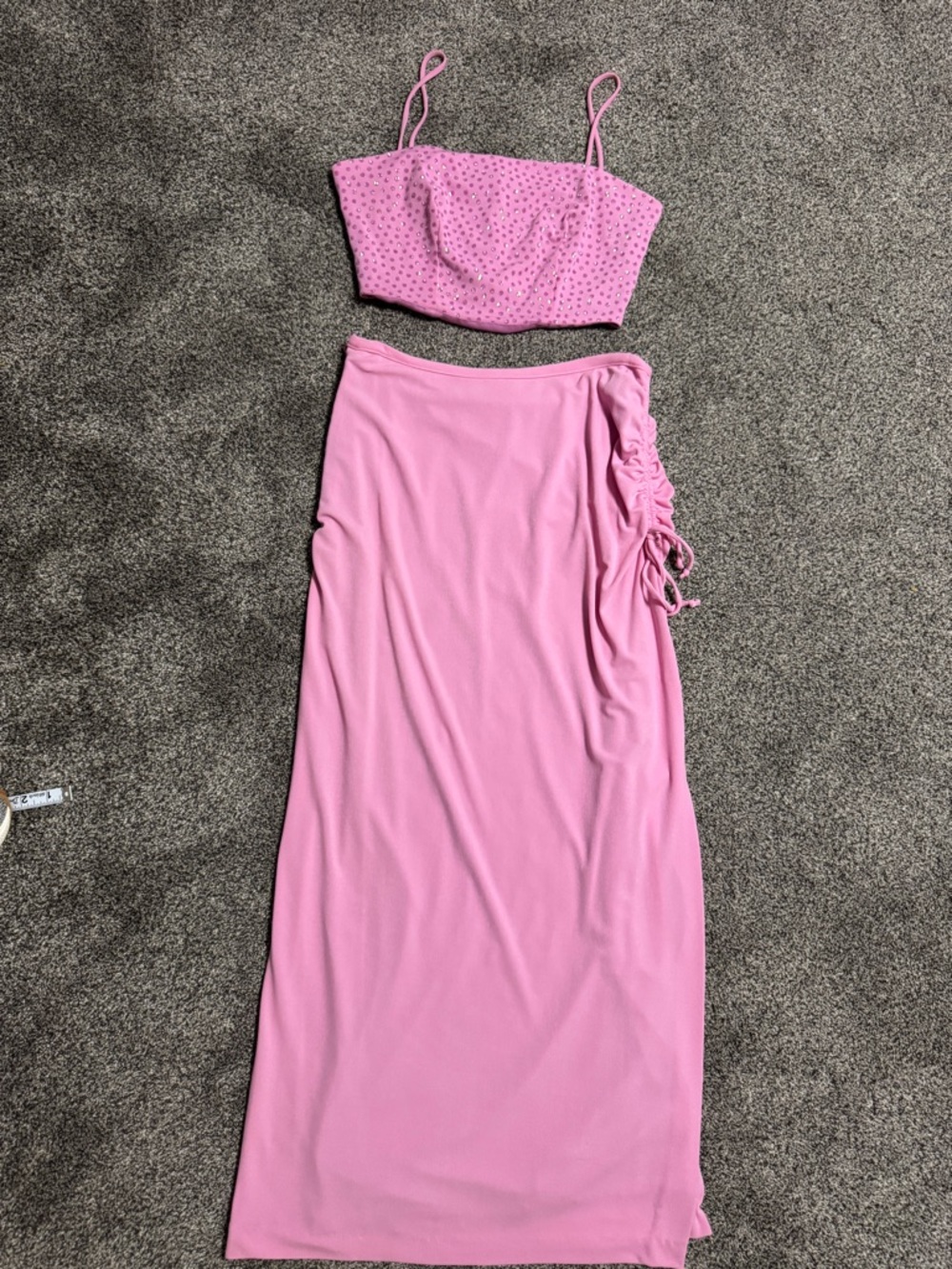 Pink Ruched Side Maxi Skirt - Women's Casual Summer 2 Piece Dress. Size 9/10.